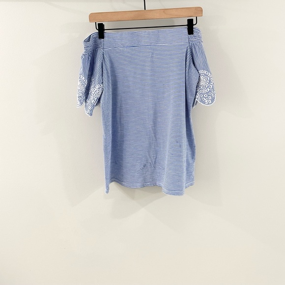 Loft Off Shoulder Blue Stripe Eyelet Sleeve Tee Size XXS - Picture 5 of 5